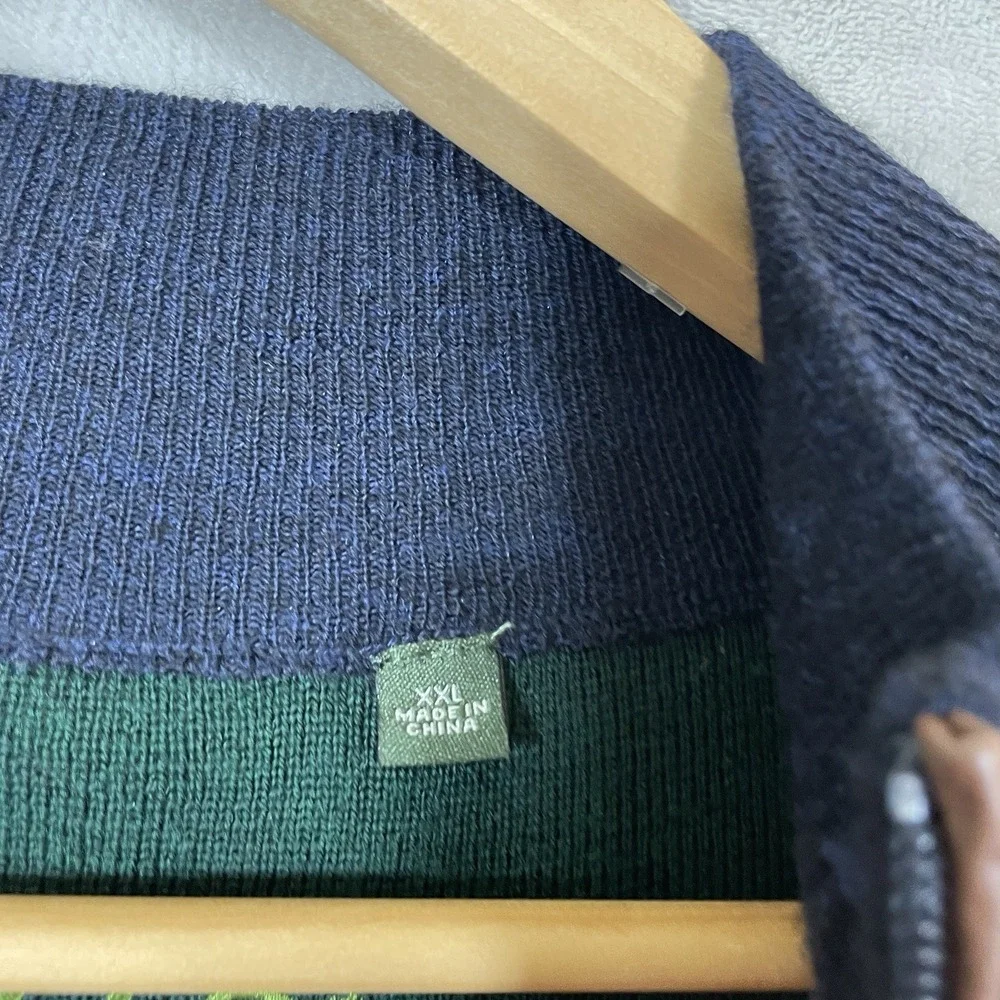 Orvis Men's XXL Navy Blue Merino Wool 1/4 Zip Mock Neck Sweater Knit